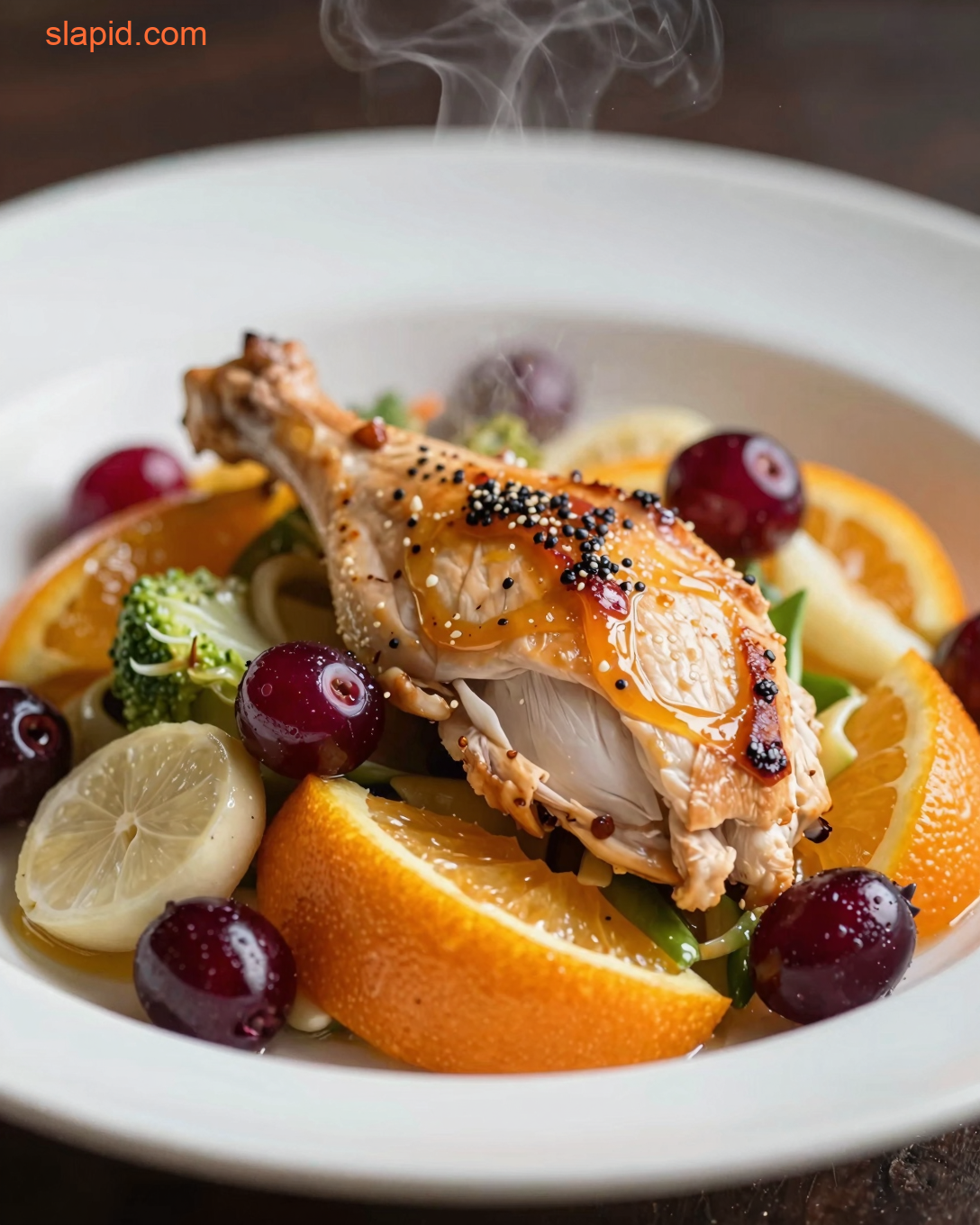 Cranberry Orange Chicken Salad served over mixed greens with orange segments and cranberries
