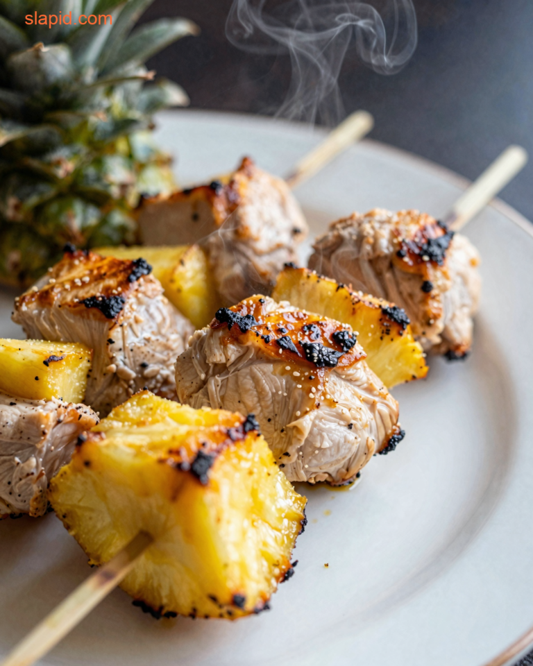 Delicious plate of Grilled Pineapple Chicken Skewers