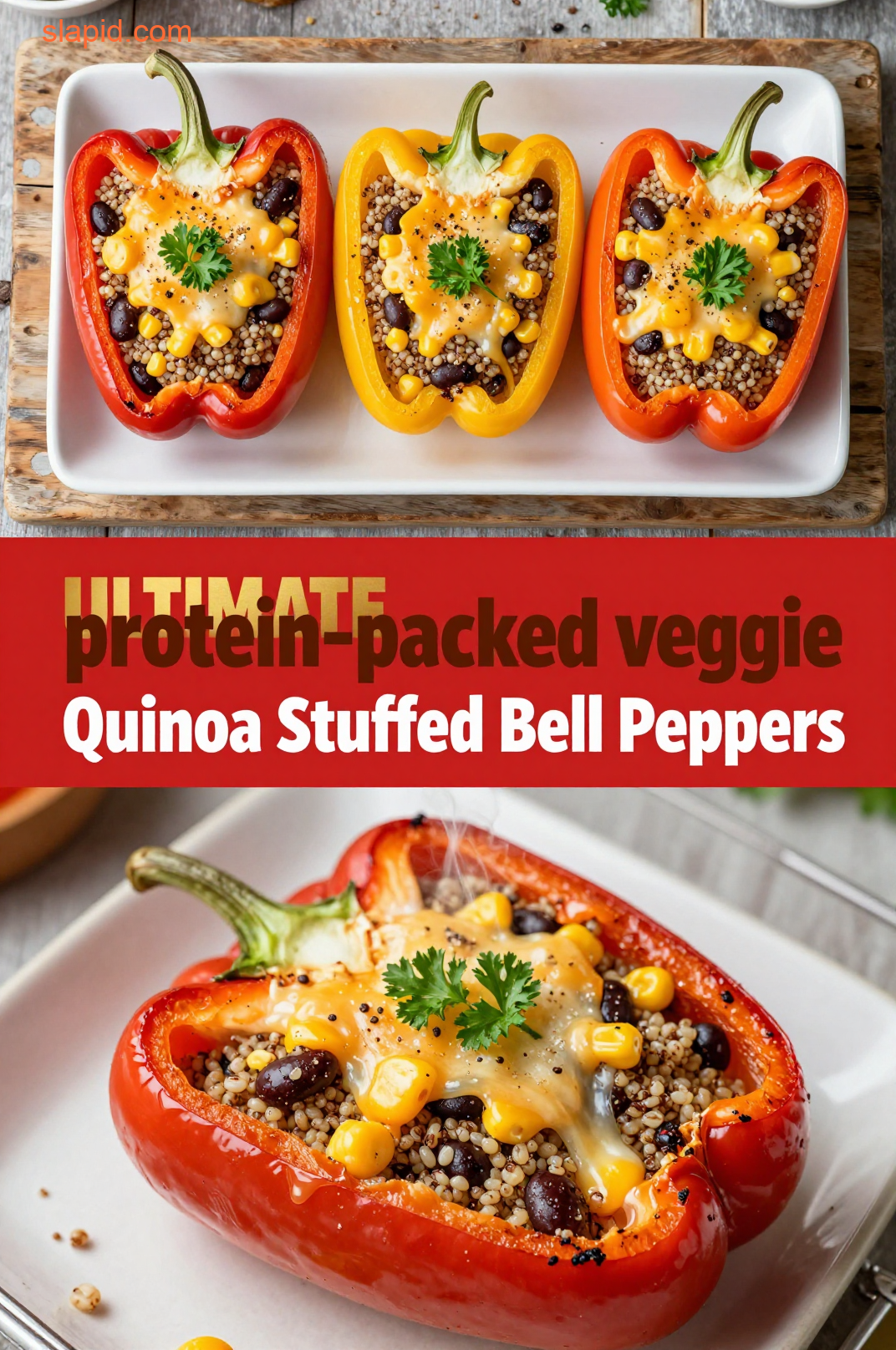 Quinoa Stuffed Bell Peppers with roasted vegetables