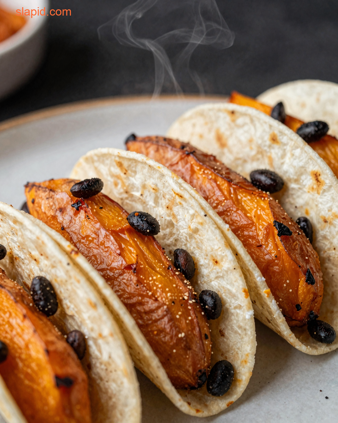 Roasted Sweet Potato and Black Bean Tacos with avocado, lime, and cilantro
