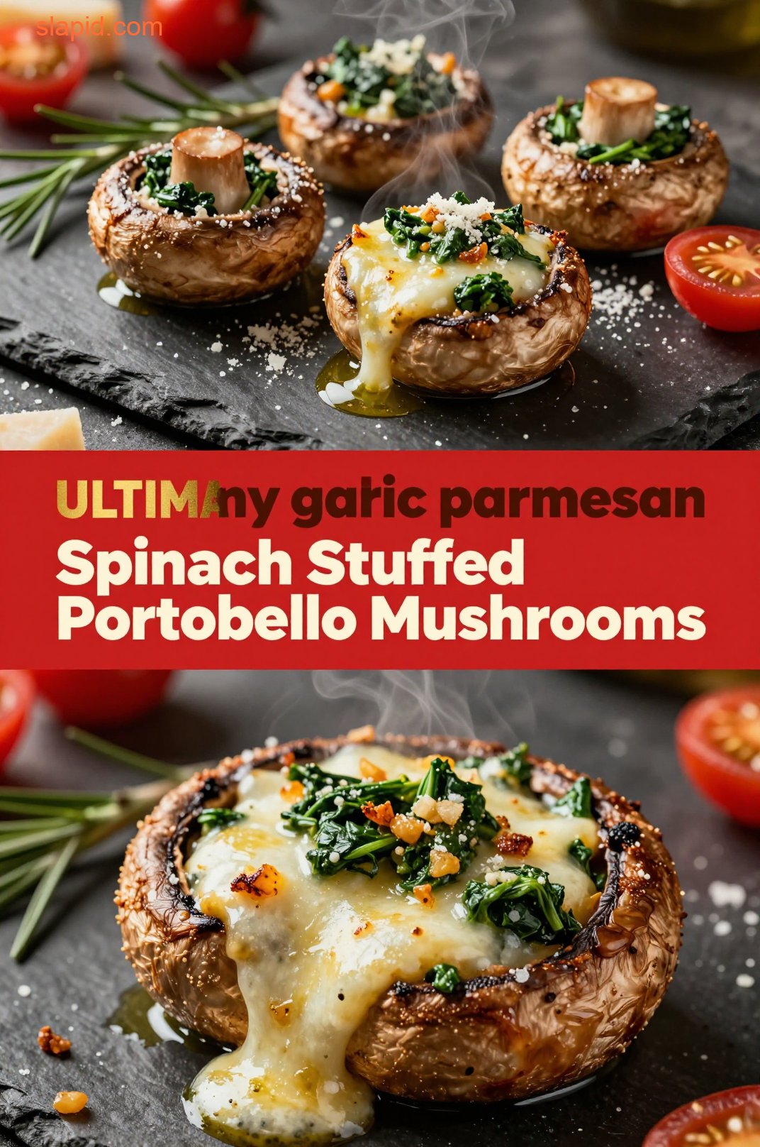 Delicious plate of Spinach Stuffed Portobello Mushrooms