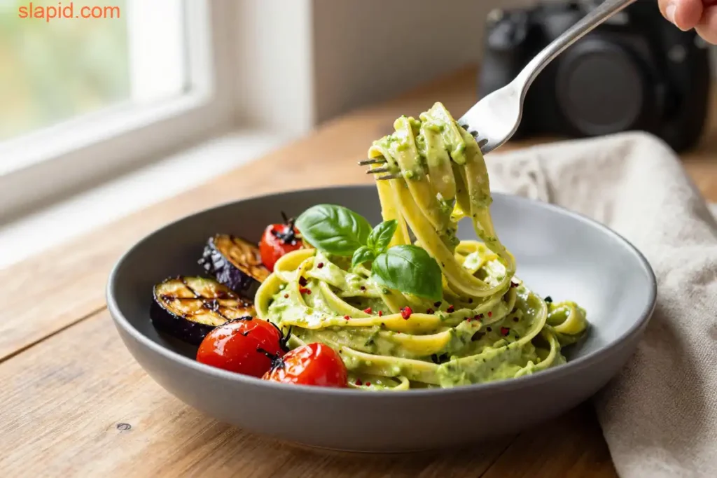 Step by step Creamy Vegan Avocado Pasta with Roasted Vegetables