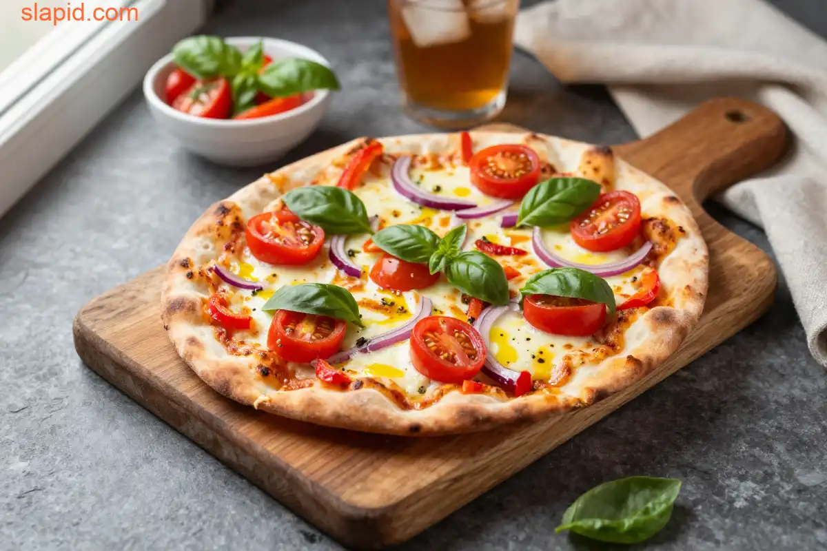 Easy Air Fryer Naan Pizza with Vegetables plated dish