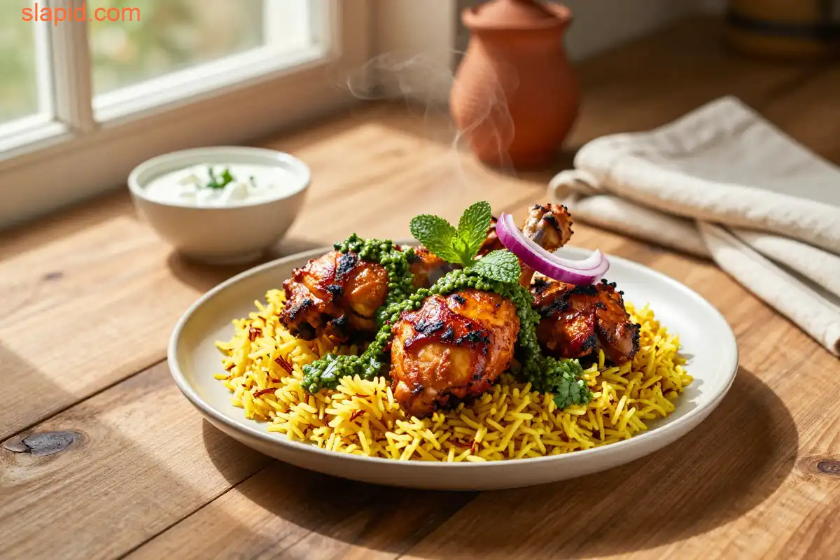 Easy Air Fryer Tandoori Chicken Thighs plated dish