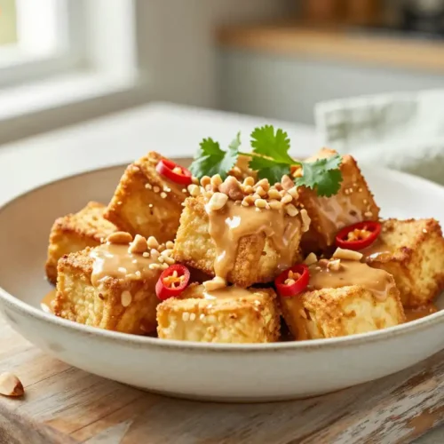 Step by step Easy Air Fryer Tofu with Peanut Sauce