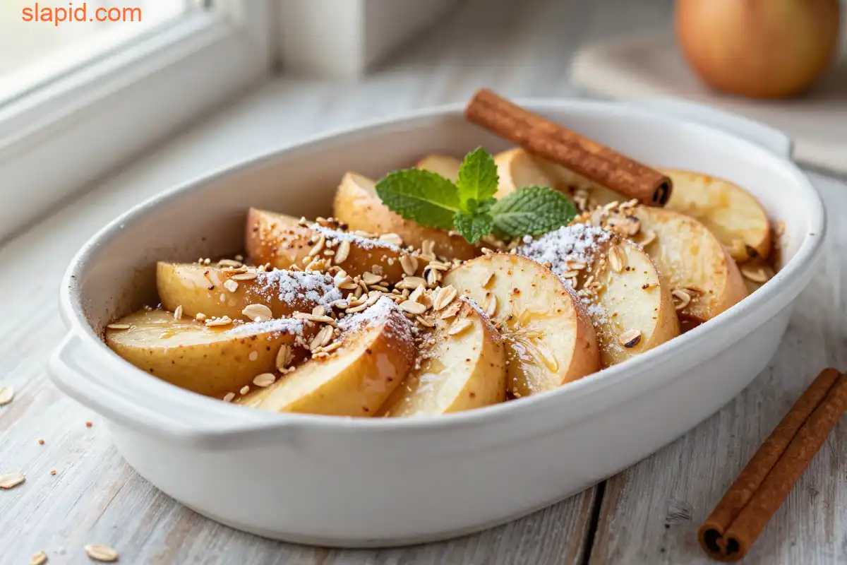 Easy Baked Cinnamon Apple Slices with Oats plated dish