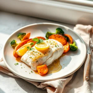 Step by step Easy Baked Cod with Roasted Sweet Potato and Broccoli