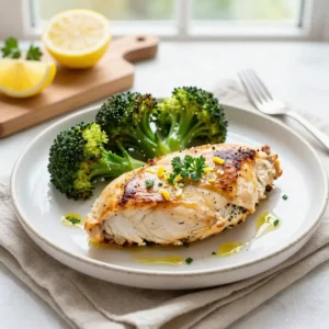 Step by step Easy Baked Lemon Herb Chicken Breast with Roasted Broccoli