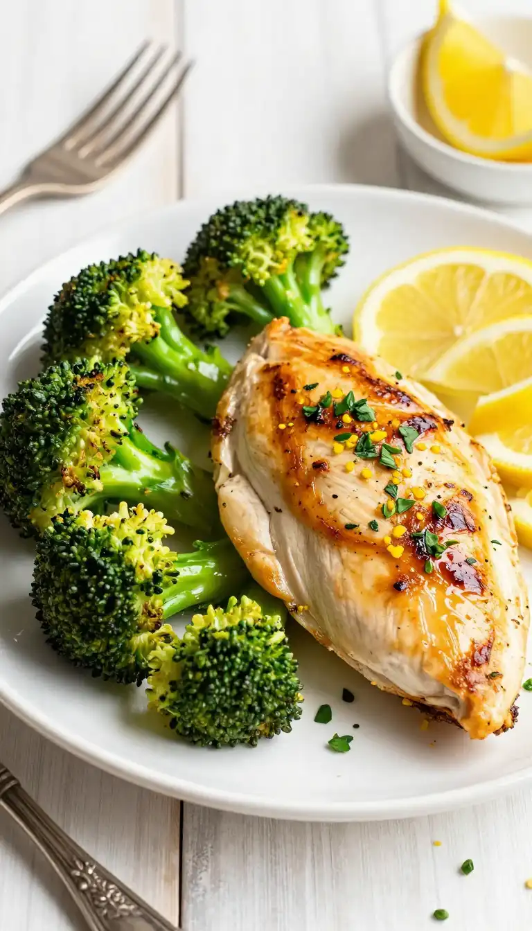 Easy Baked Lemon Herb Chicken Breast with Roasted Broccoli - Chicken & Poultry Recipe | Slapid