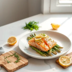 Step by step Easy Baked Salmon with Lemon Dill Sauce and Asparagus