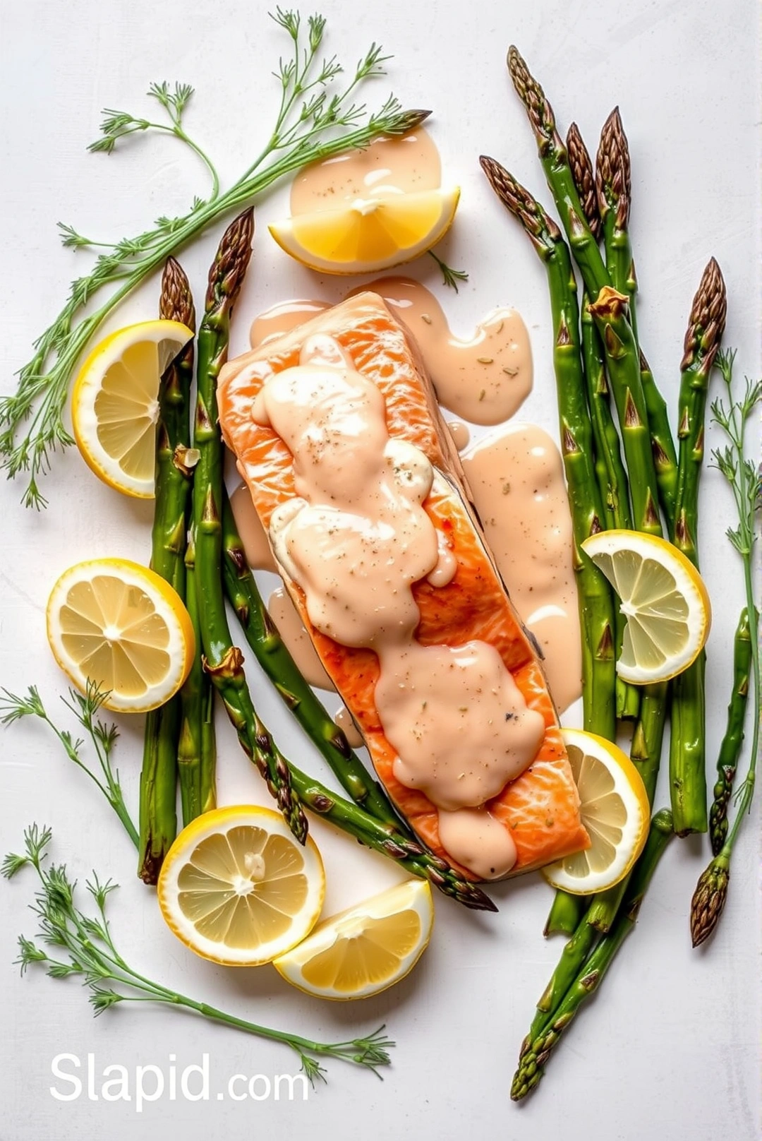 Easy Baked Salmon with Lemon Dill Sauce and Asparagus pinterest pin