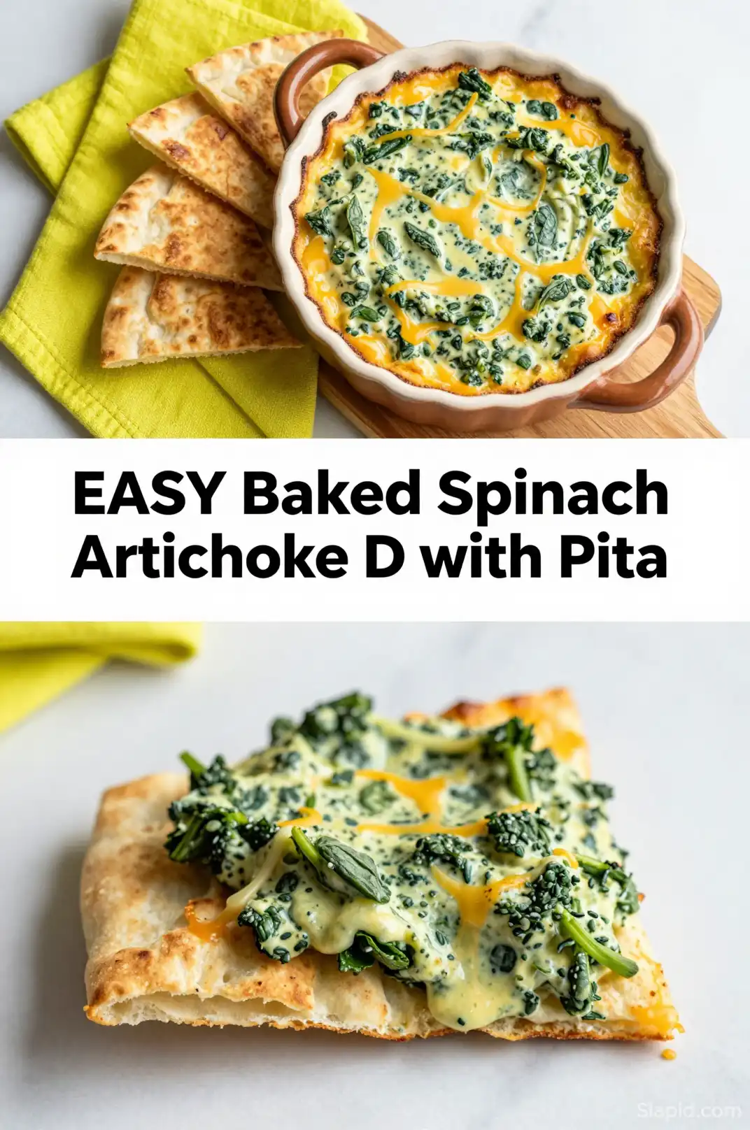 Easy Baked Spinach Artichoke Dip with Pita - Appetizers & Dips Recipe | Slapid