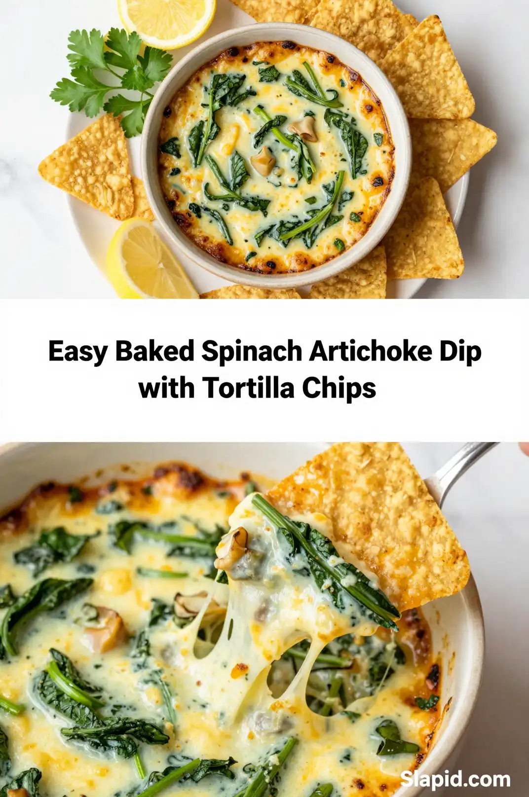 Easy Baked Spinach Artichoke Dip with Tortilla Chips - Appetizers & Dips Recipe | Slapid