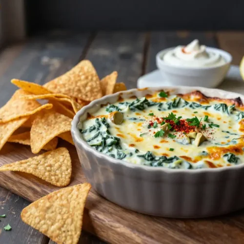 Step by step Easy Baked Spinach Artichoke Dip with Tortilla Chips