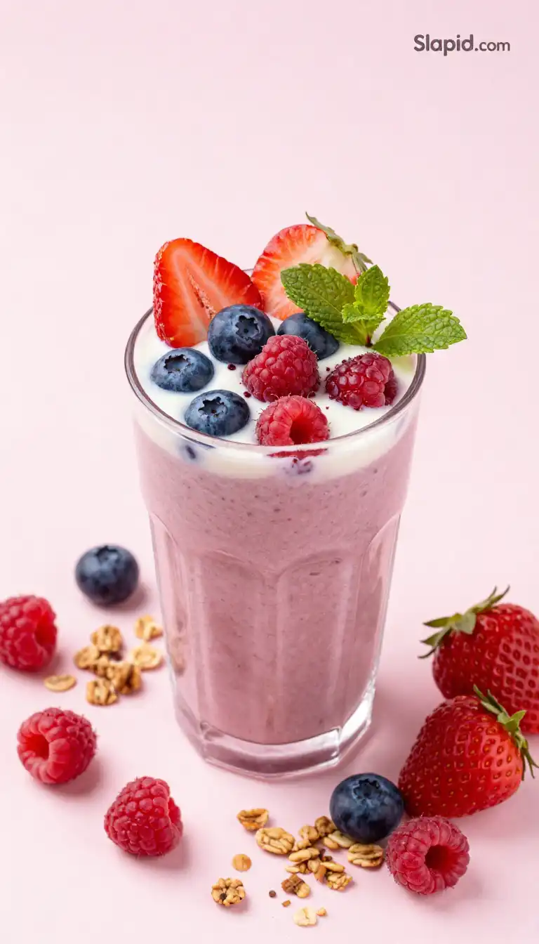 Easy Blended Fresh Berry Smoothie with Greek Yogurt - Beverages Recipe | Slapid