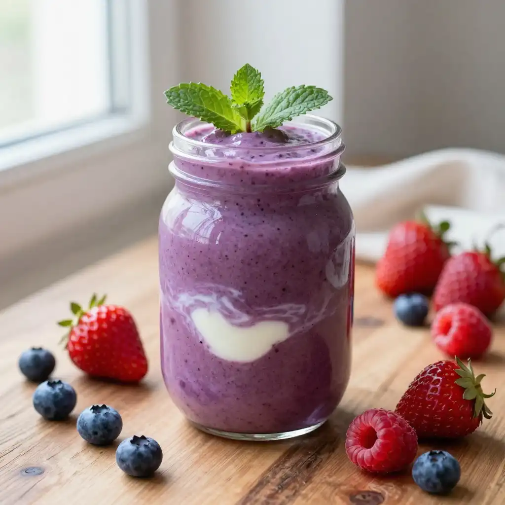 Easy Blended Fresh Berry Smoothie with Greek Yogurt plated dish