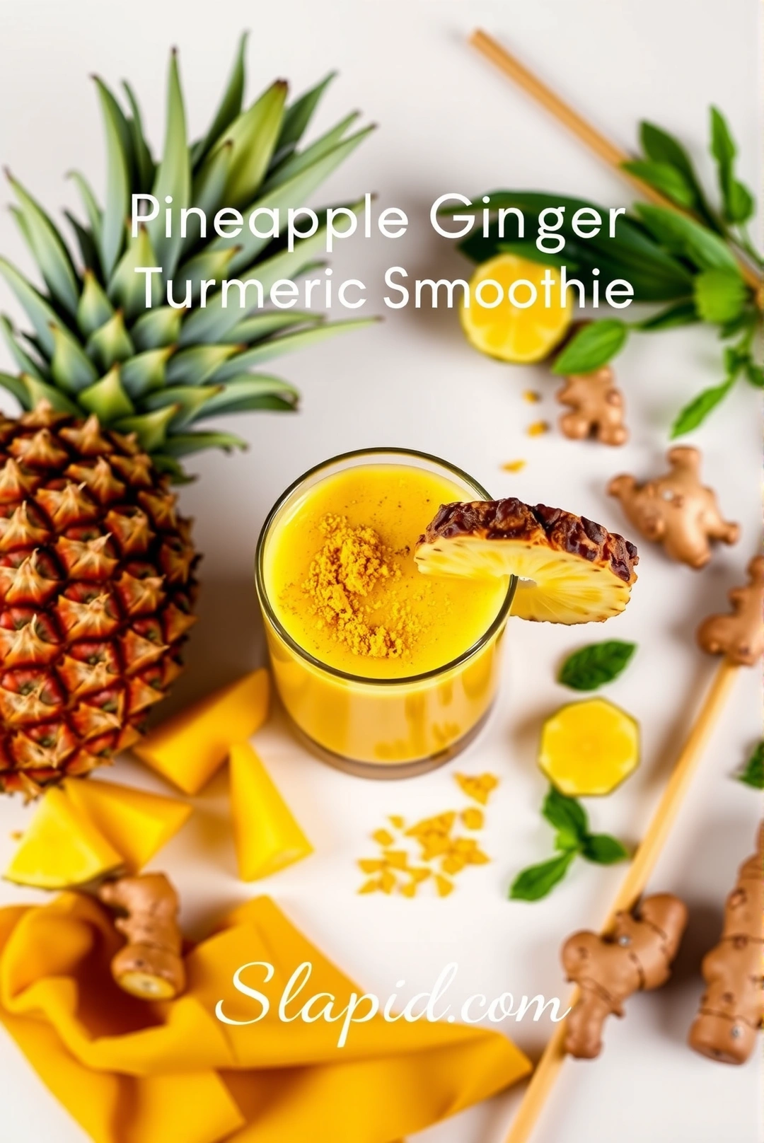 Easy Blended Pineapple Ginger Turmeric Smoothie - Beverages Recipe | Slapid