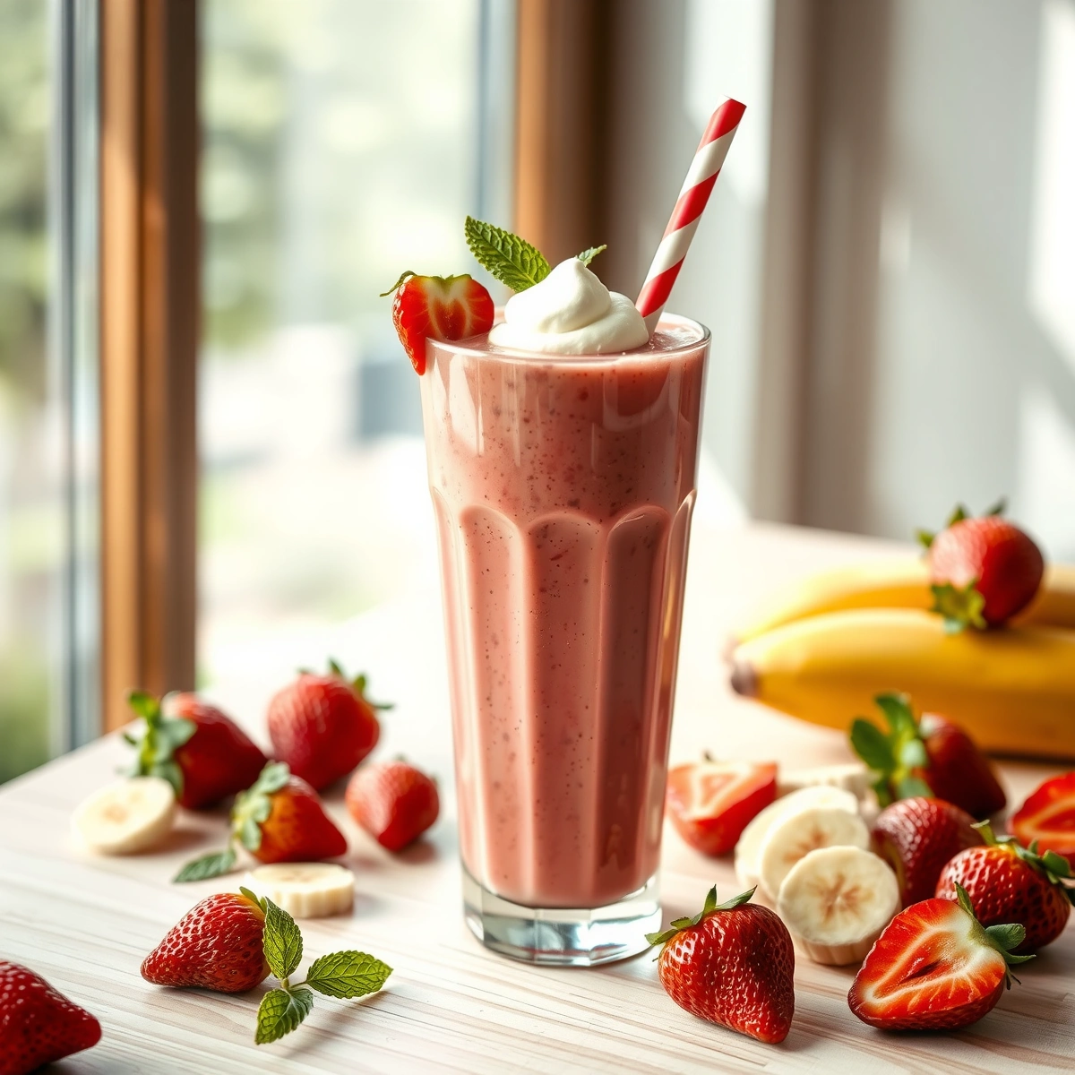 Easy Blended Strawberry Banana Smoothie with Greek Yogurt plated dish
