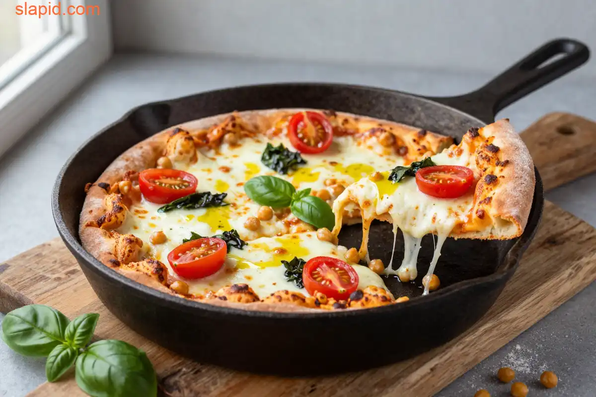 Easy Cast Iron Skillet Chickpea Flour Pizza plated dish