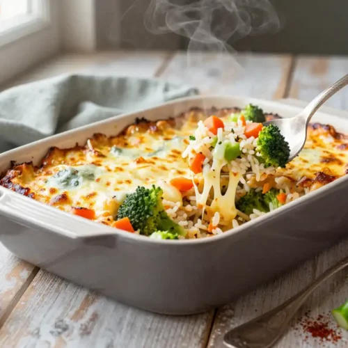 Step by step Easy Cheesy Vegetable Rice Casserole with Broccoli