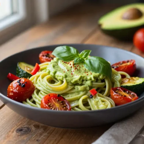 Step by step Easy Creamy Avocado Pasta with Roasted Vegetables