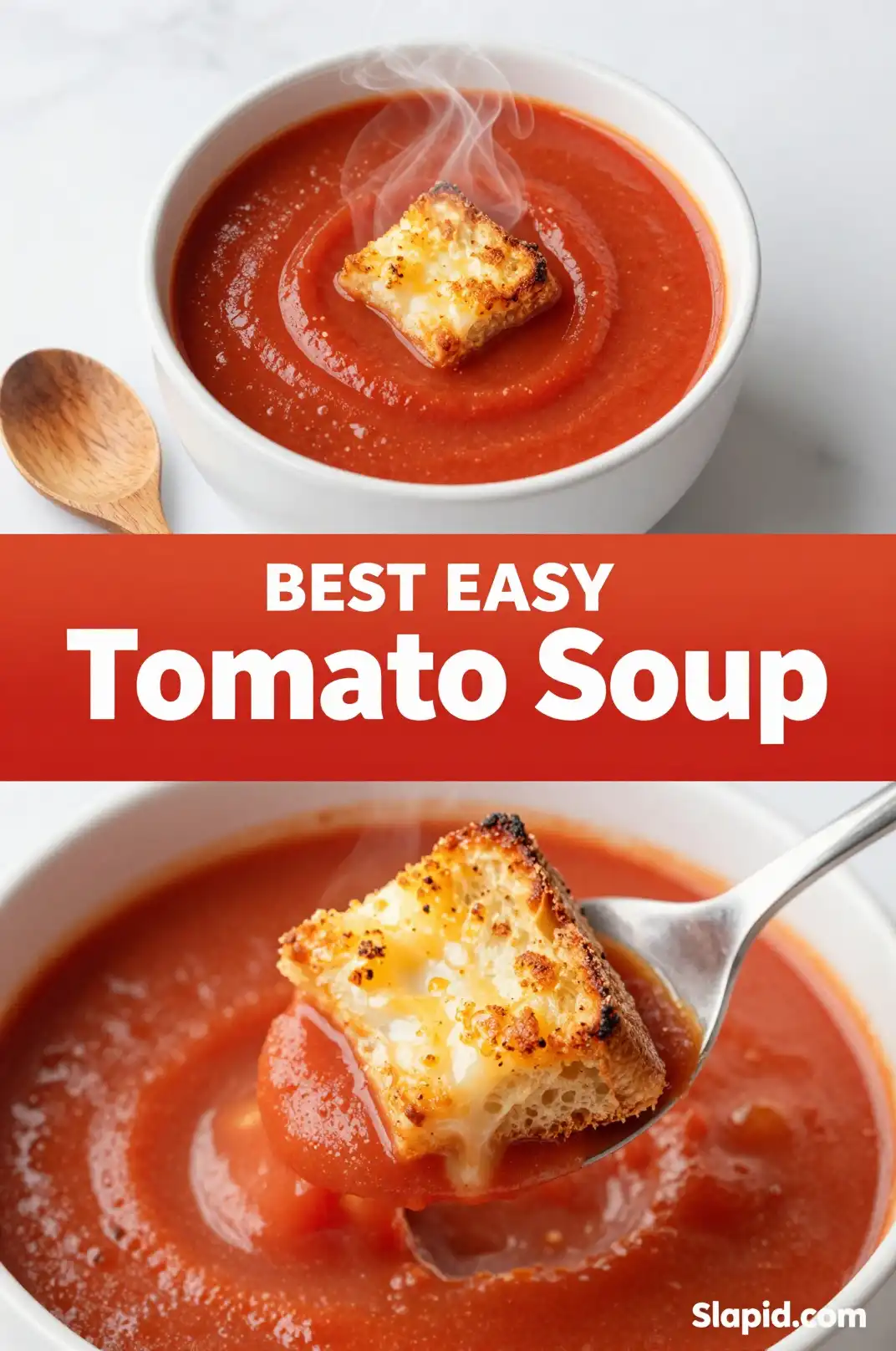 Easy Creamy Tomato Soup with Grilled Cheese Croutons pinterest pin
