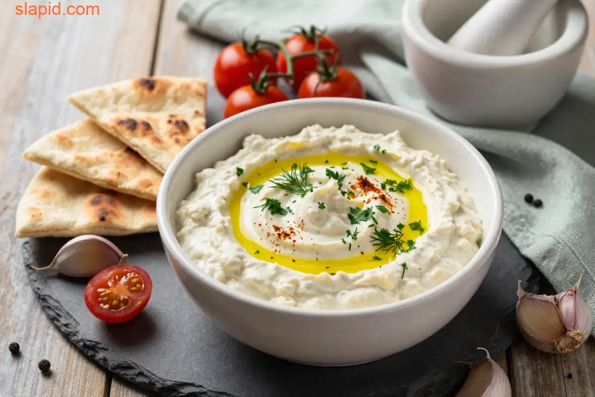 Easy Creamy White Bean Dip with Herbs plated dish