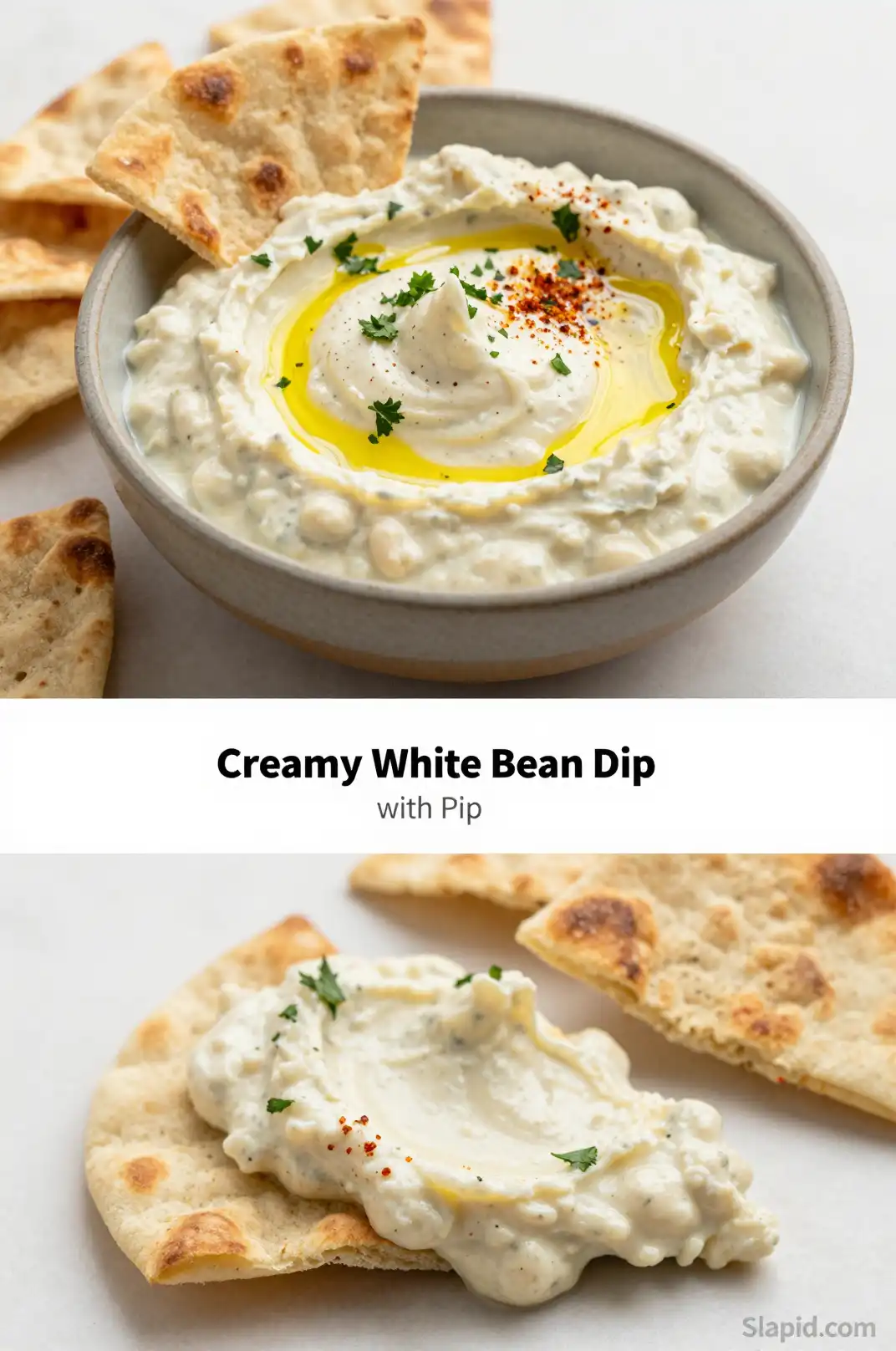 Easy Creamy White Bean Dip with Pita - Appetizers & Dips Recipe | Slapid