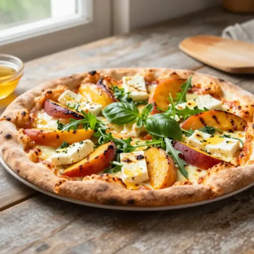 Step by step Easy Grilled Peach and Halloumi Pizza Recipe