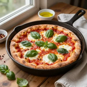 Step by step Easy Homemade Cast Iron Skillet Pizza Margherita Recipe