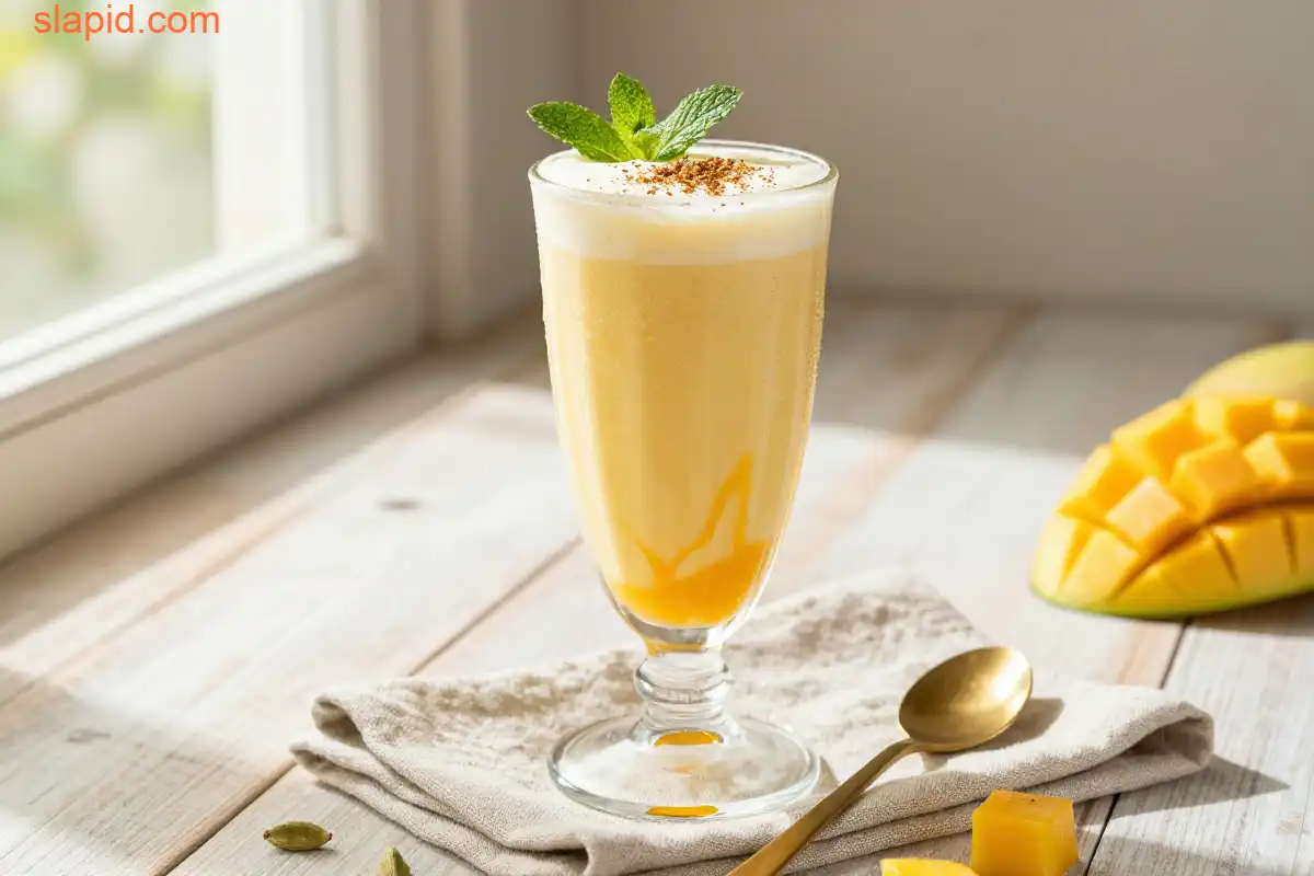 Easy Homemade Creamy Mango Lassi plated dish