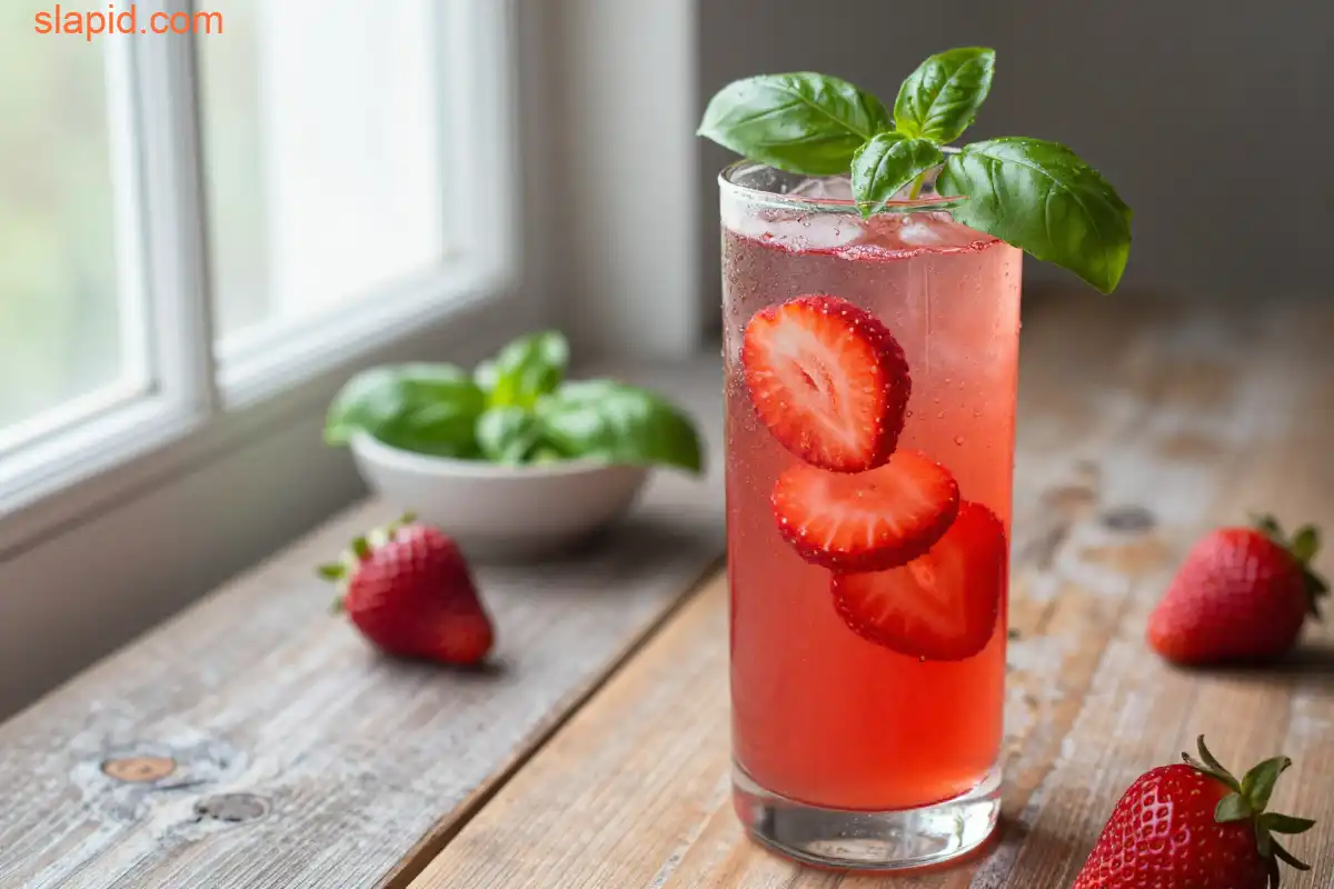 Easy Homemade Refreshing Strawberry Basil Lemonade plated dish
