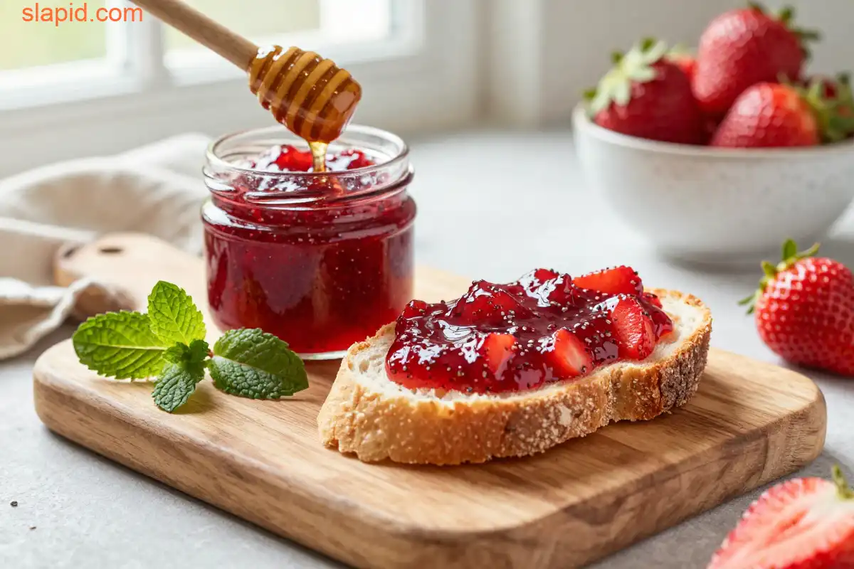 Easy Homemade Strawberry Chia Seed Jam plated dish
