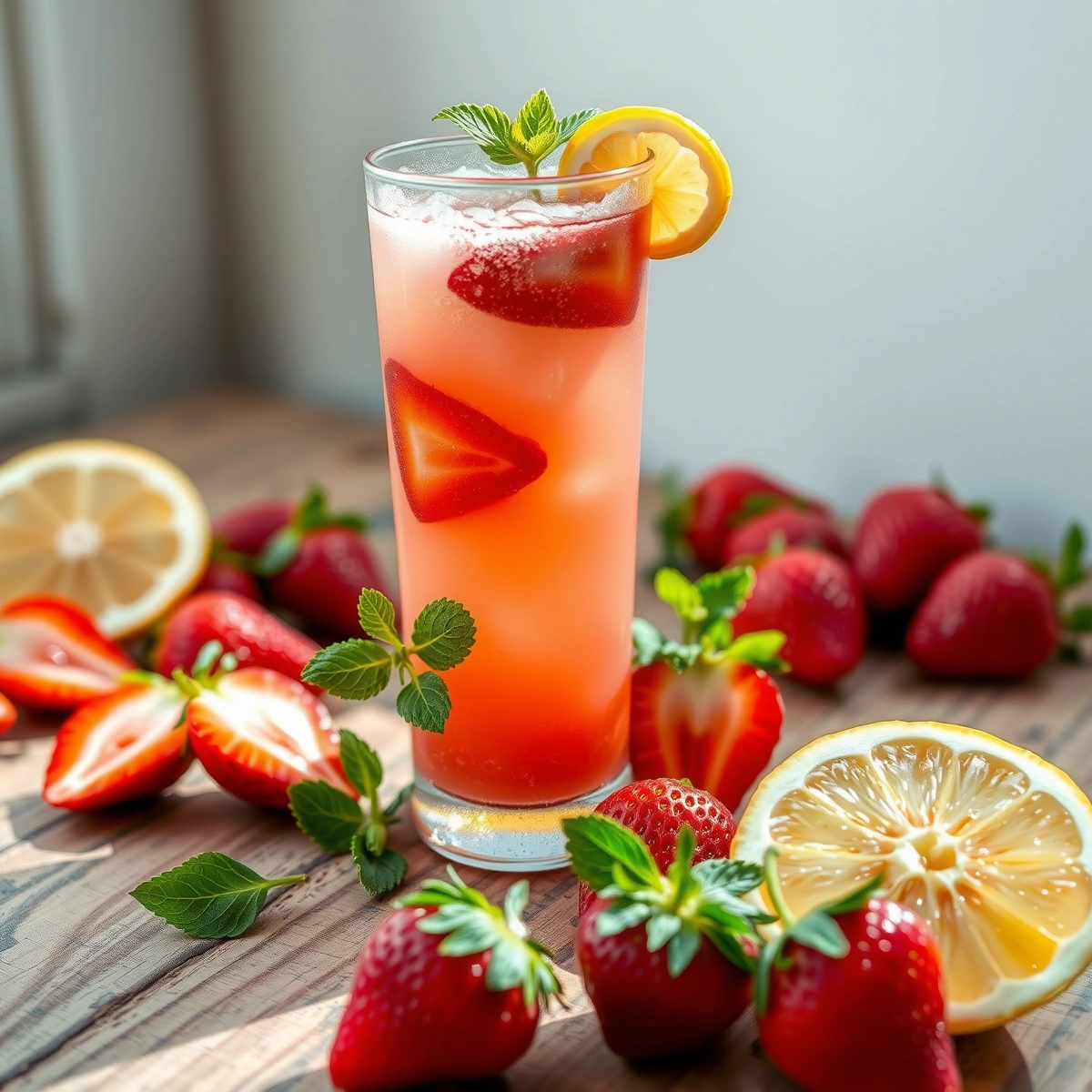 Easy Homemade Strawberry Lemonade with Fresh Mint plated dish