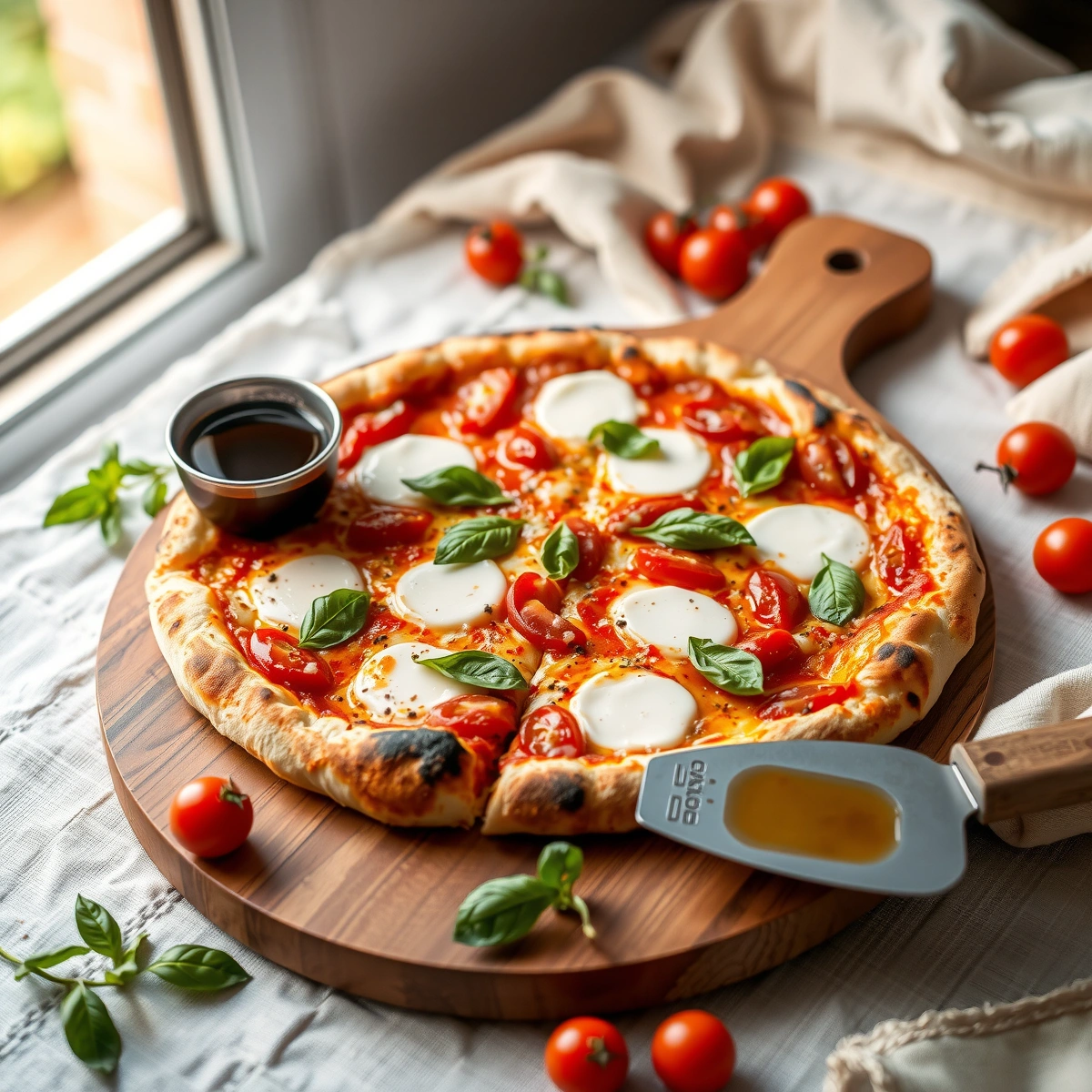 Easy Homemade Thin Crust Margherita Pizza Recipe plated dish