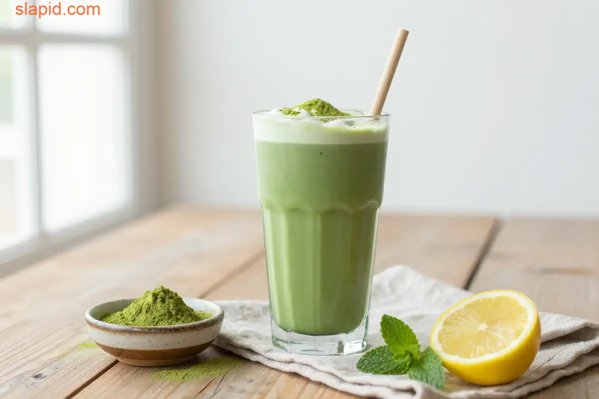 Easy Iced Matcha Latte with Oat Milk plated dish