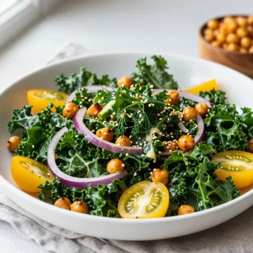 Step by step Easy Kale and Roasted Chickpea Salad
