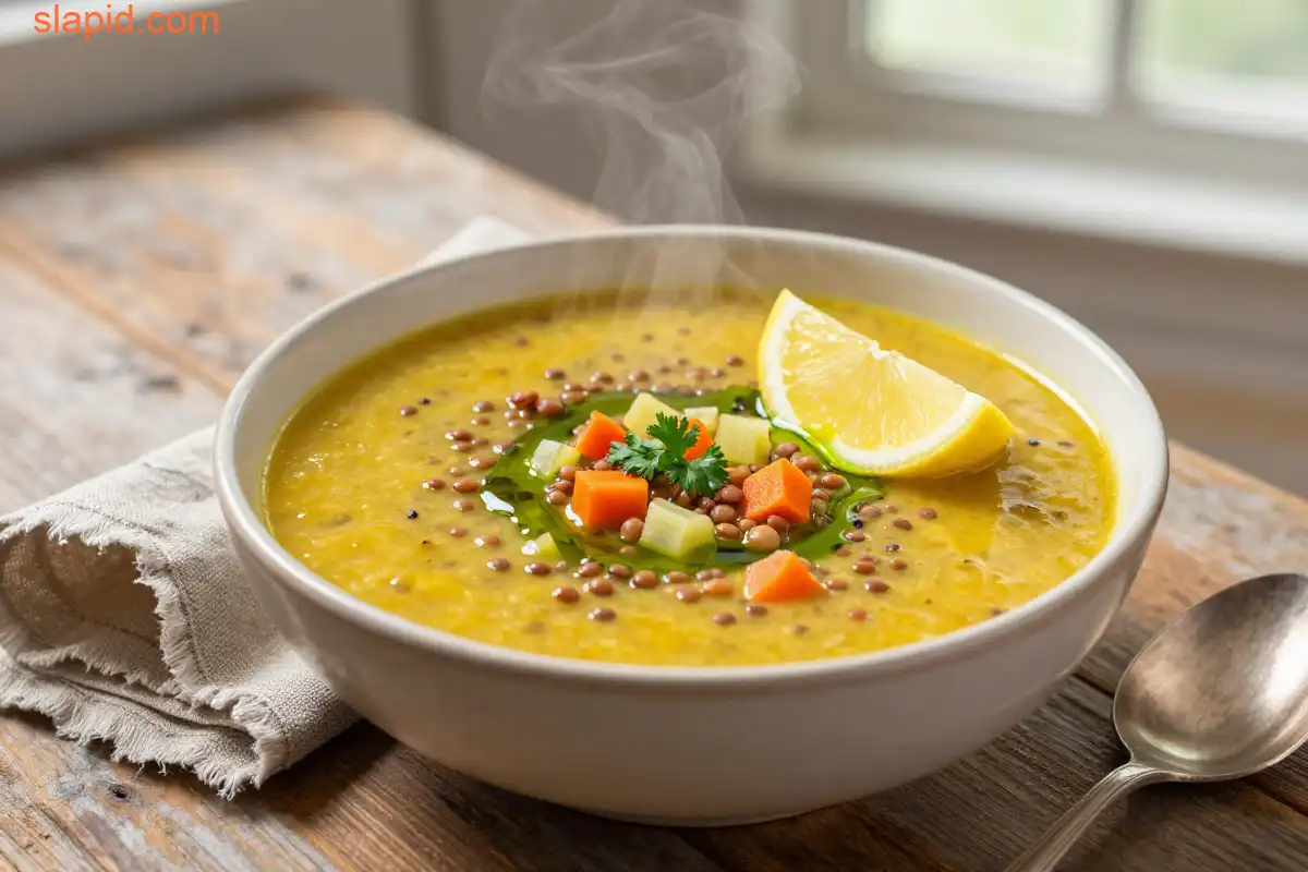 Easy Lentil Soup with Lemon and Turmeric plated dish