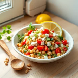 Step by step Easy Mediterranean Quinoa Salad with Chickpeas and Feta