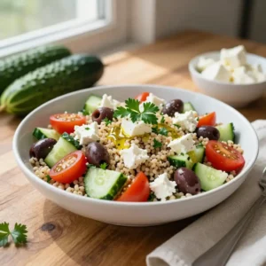 Step by step Easy Mediterranean Quinoa Salad with Feta and Cucumbers