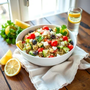 Step by step Easy Mediterranean Quinoa Salad with Lemon Herb Dressing