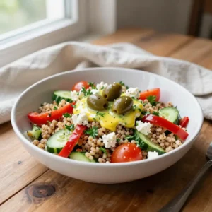Step by step Easy Mediterranean Quinoa Salad with Lemon Herb Dressing
