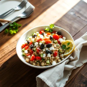 Step by step Easy Mediterranean Quinoa Salad with Lemon Herb Dressing