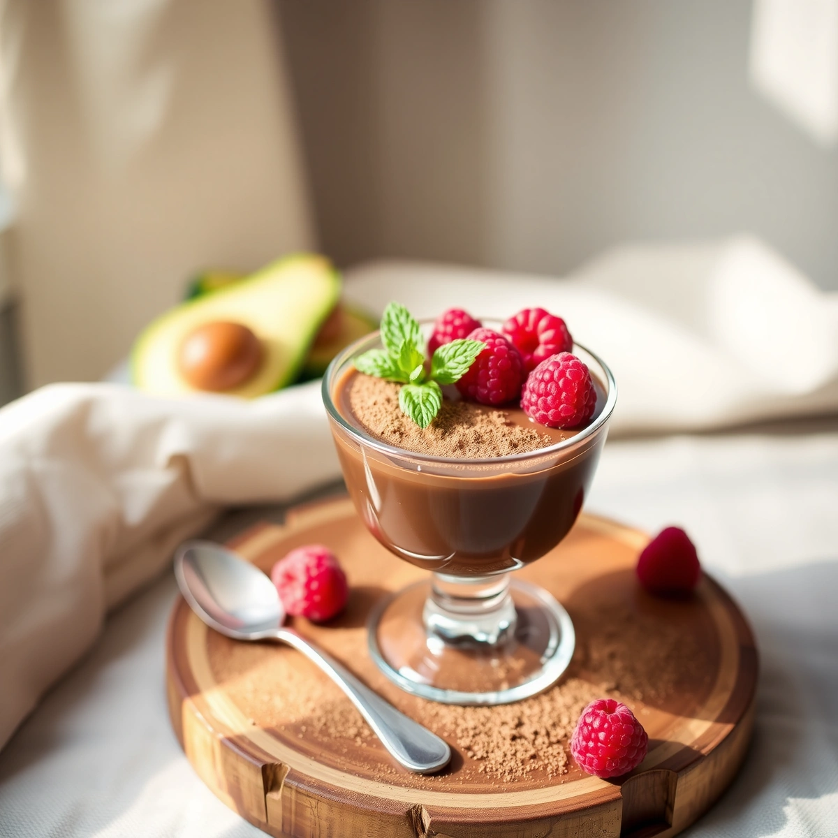 Easy No-Bake Chocolate Avocado Mousse plated dish