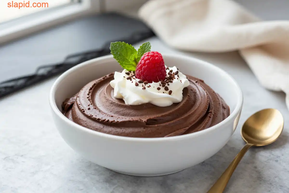 Easy No-Bake Chocolate Avocado Mousse Dessert plated dish