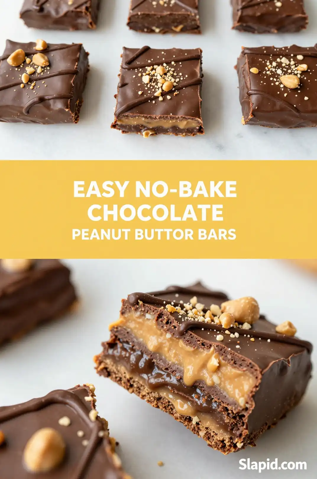 Easy No-Bake Chocolate Peanut Butter Bars - Desserts & Sweets Recipe | Slapid