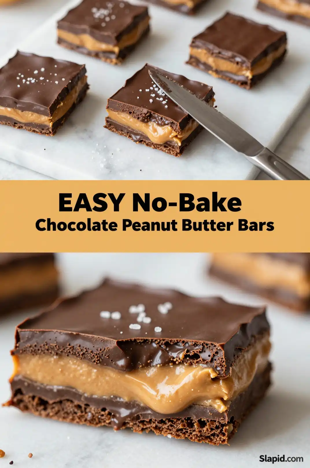 Easy No-Bake Chocolate Peanut Butter Bars - Desserts & Sweets Recipe | Slapid