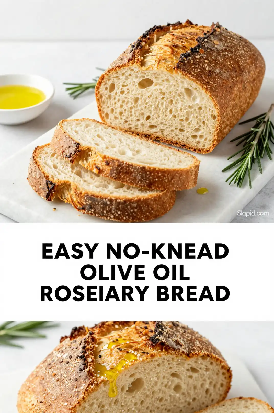 Easy No-Knead Olive Oil Rosemary Bread - Bread & Baking Recipe | Slapid