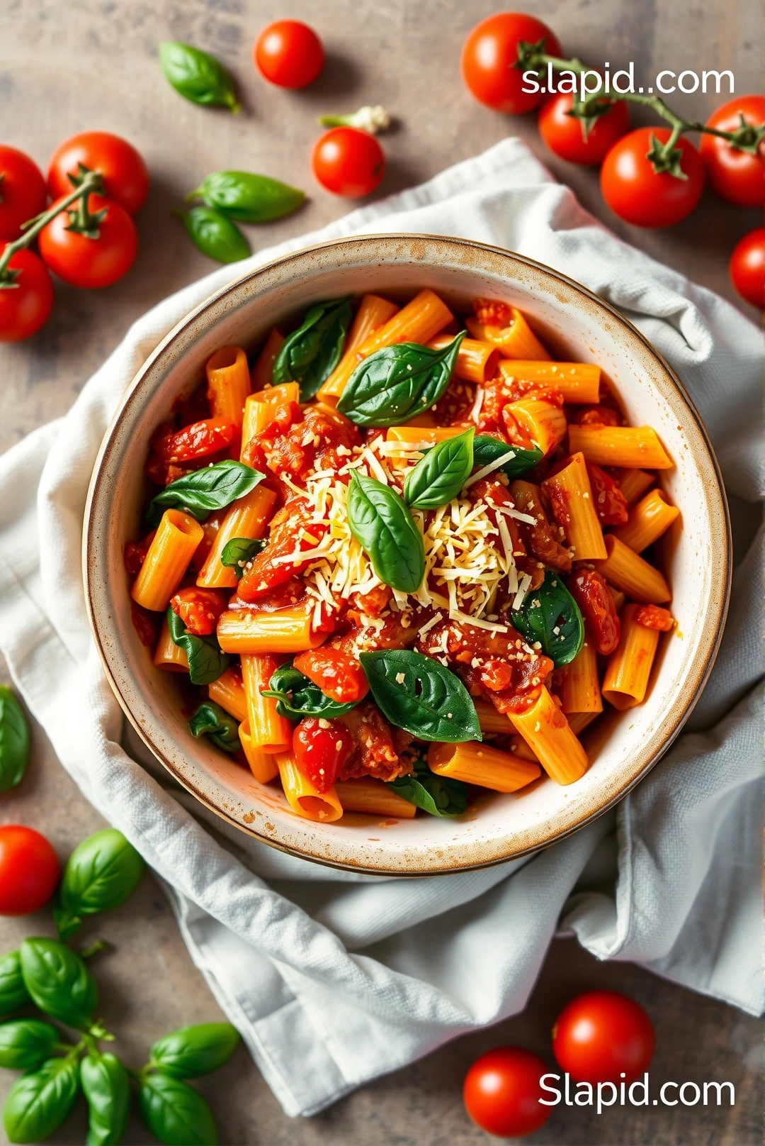 Easy One-Pan Creamy Tomato Spinach Pasta Bake - Pasta Recipe | Slapid