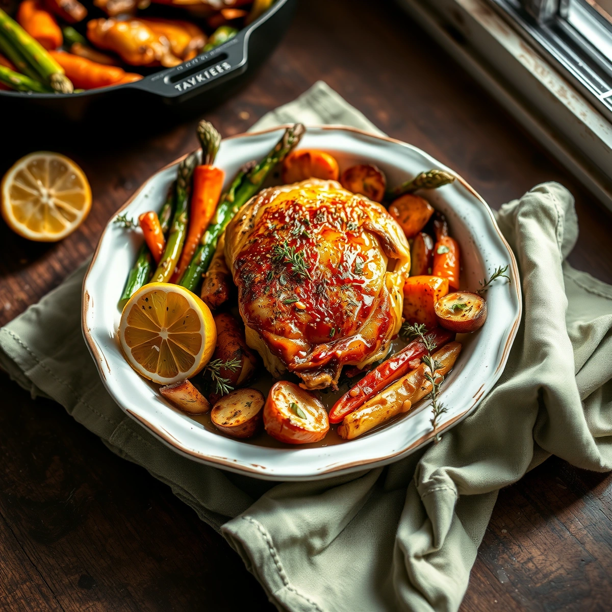 Easy One-Pan Healthy Lemon Herb Roasted Chicken Thighs plated dish